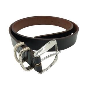 Rockport Black Mens Leather Belt Size 36 Silver Tone Buckle